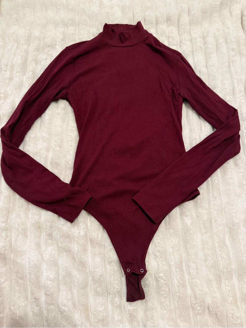 Garage Ribbed Long-Sleeve Turtleneck Bodysuit - Wine